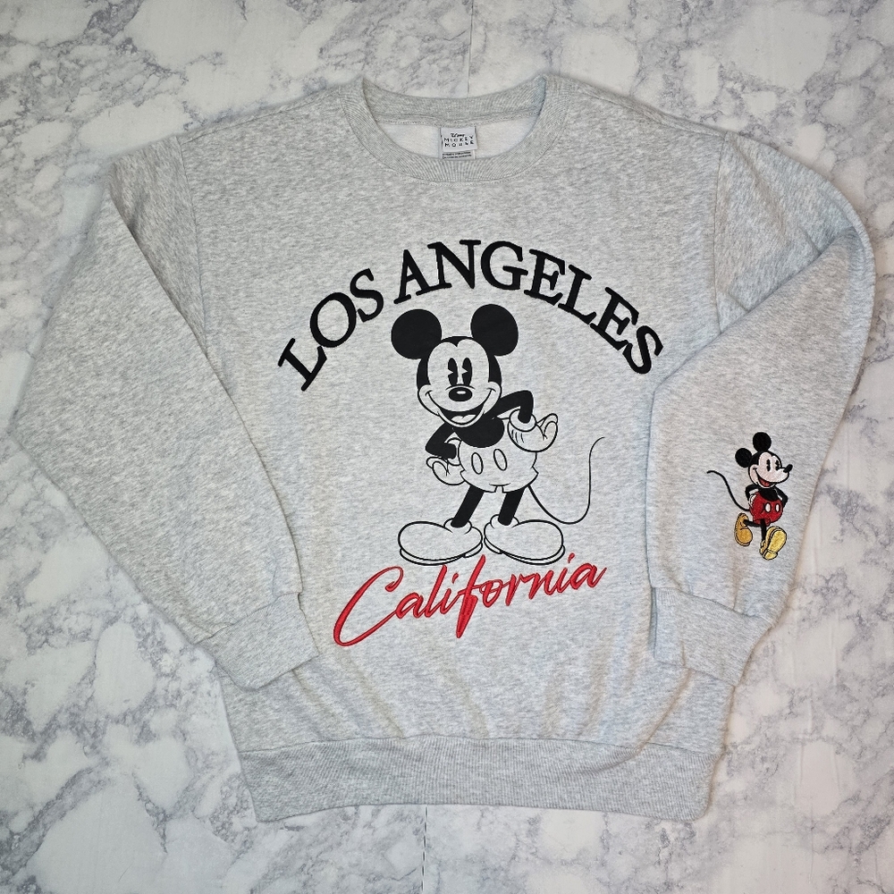 Disney Mickey Mouse LA Crewneck Sweatshirt Los Angeles California Grey Small